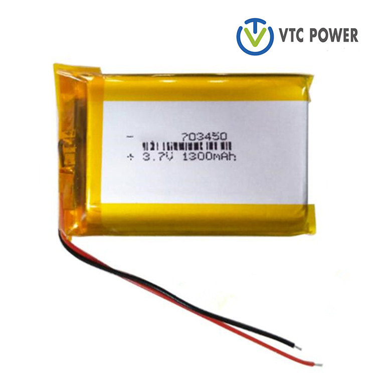 703450 LED லைட் பவர் பேங்கிற்கான 1300mAh 3.7V லித்தியம் பாலிமர் ரிச்சார்ஜபிள் பேட்டரி